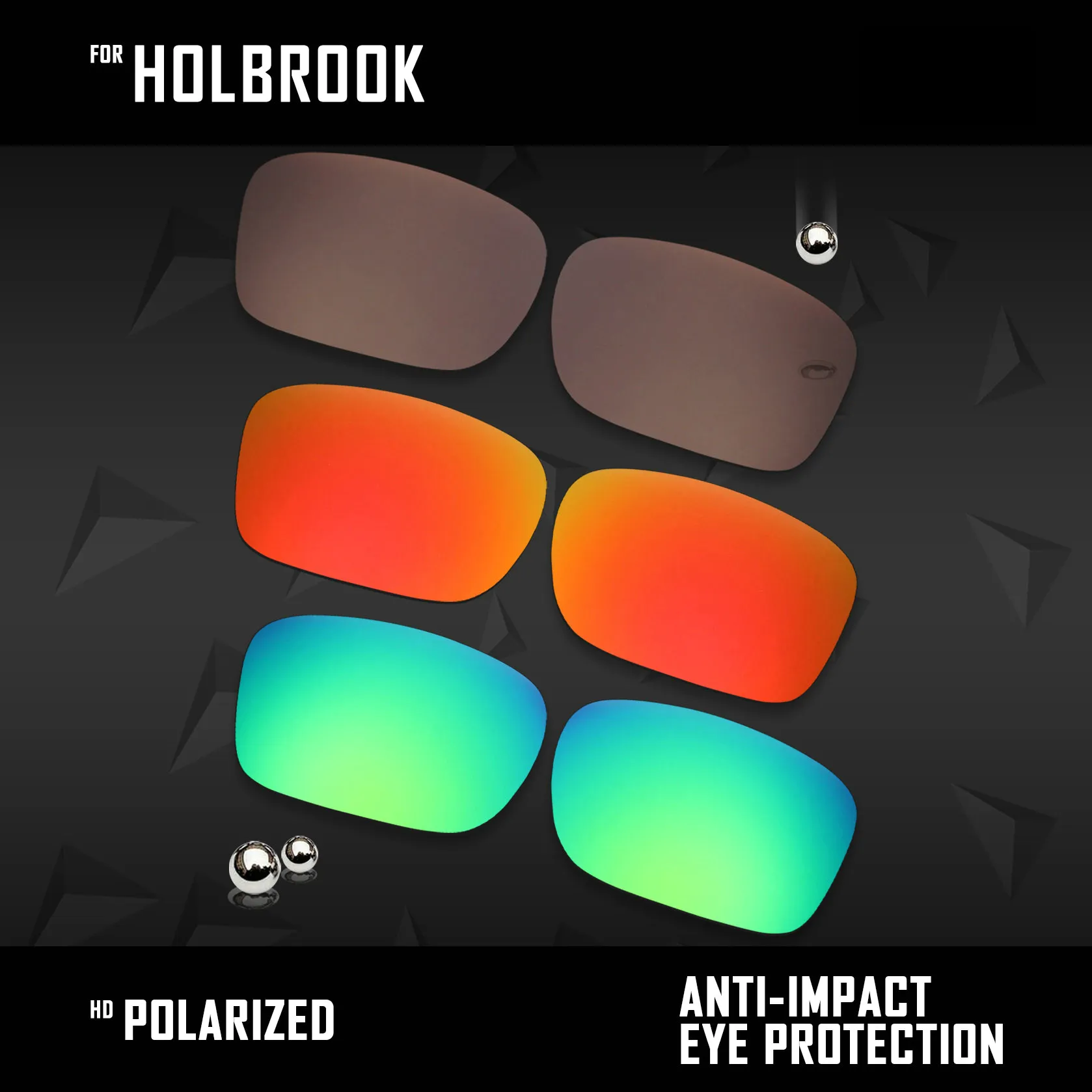 

OOWLIT 3 Pairs Polarized Sunglasses Replacement Lenses for Oakley Holbrook-Brown & Fire Red & Emerald Green