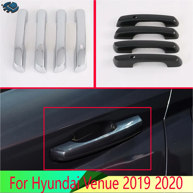 For Hyundai Venue 2019 2020 2021 2022 Car Accessories ABS Chrome Door Handle Cover With Smart Key Hole Catch Cap Trim Molding