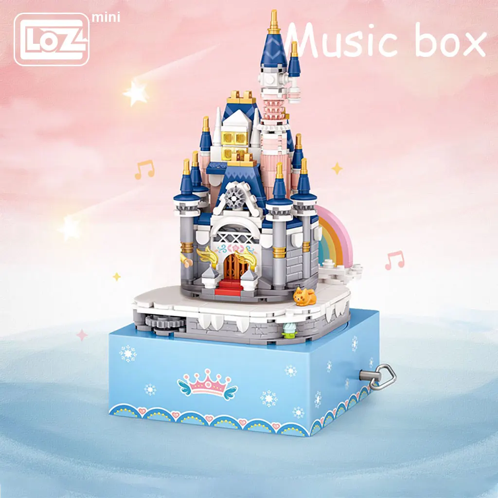 LOZ Mini Building princess castle eight music box rotating music box small grain building wood toy gift model puzzle toy