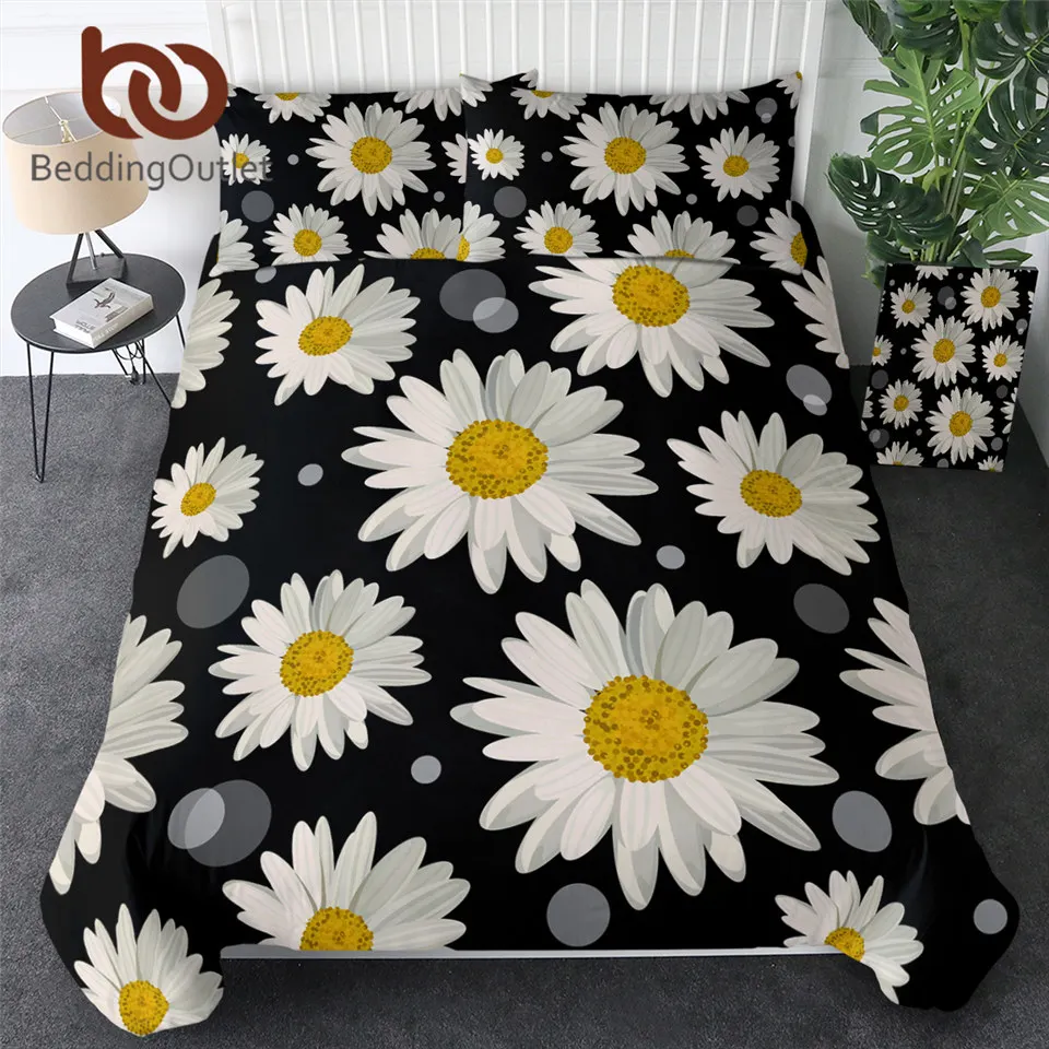

BeddingOutlet Daisy Bedding Set Luxury Floral Duvet Cover King Size Flower Home Textiles Yellow Black White Bedclothes Drop Ship