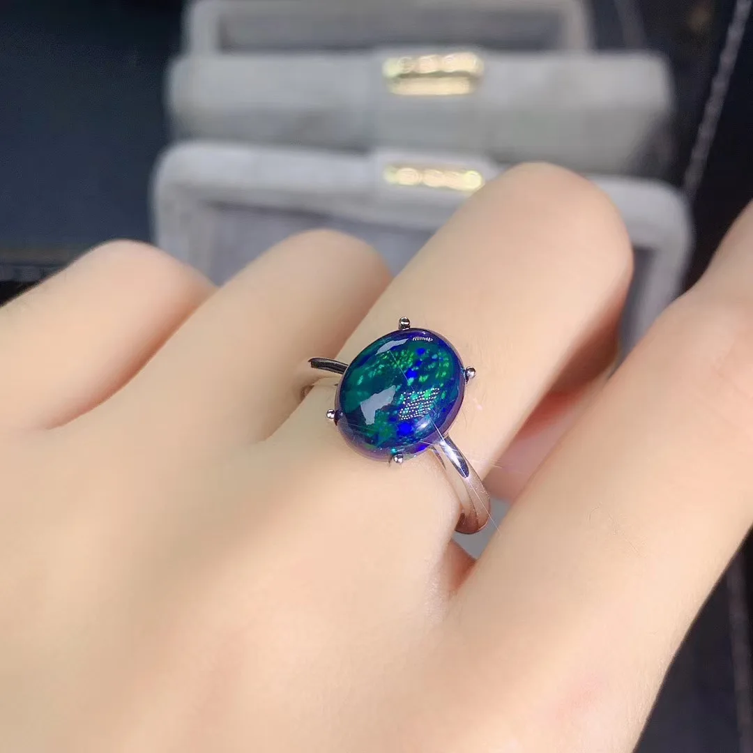 Elegant Engagement Gift Best Quality Top Grade 100% Natural and Real Black Opal Ring 925 sterling silver Opal Ring