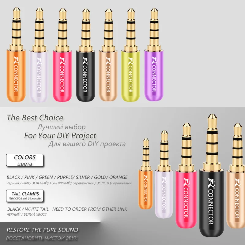 10pcs/lot Aluminum Tube 3.5mm 4 Poles Stereo Connector with Tails Gold Plated Male Plug Audio Jack 3.5mm R Connector Wholesales image 3