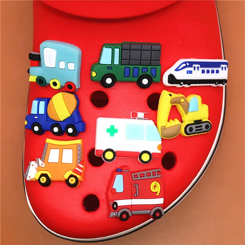Single Sale 1pcs Shoe Charms Construction vehicles and Trains Shoe Buckle Accessories Shoe Decorations fit Kid\'s X-mas
