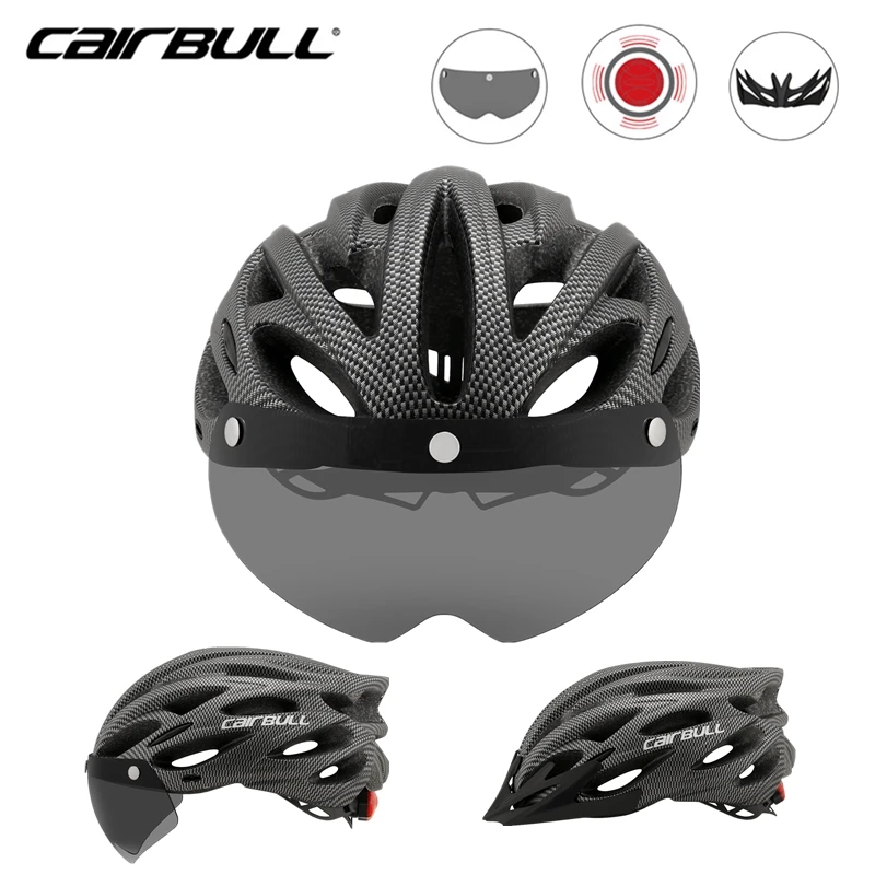 2 Magnetic Lens Ultralight Bike Helmet With Removable Visor Goggles Cycling Helmet MTB Racing Road Bicycle Helmet With Taillight