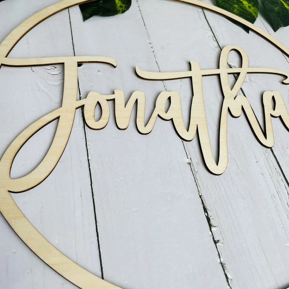 Custom Circle Name Sign Wooden Arcylic Name Wreath Wedding Party Room Personalized Birthday Gift Decoration