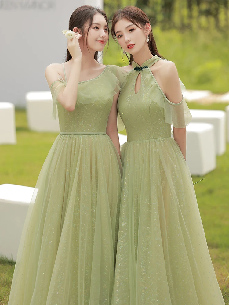 Simple Green Bridesmaid Dress For Women 2021 Chic Halter Off The Shoulder Floor Length Wedding Party Dress Fashion A-Line Gown