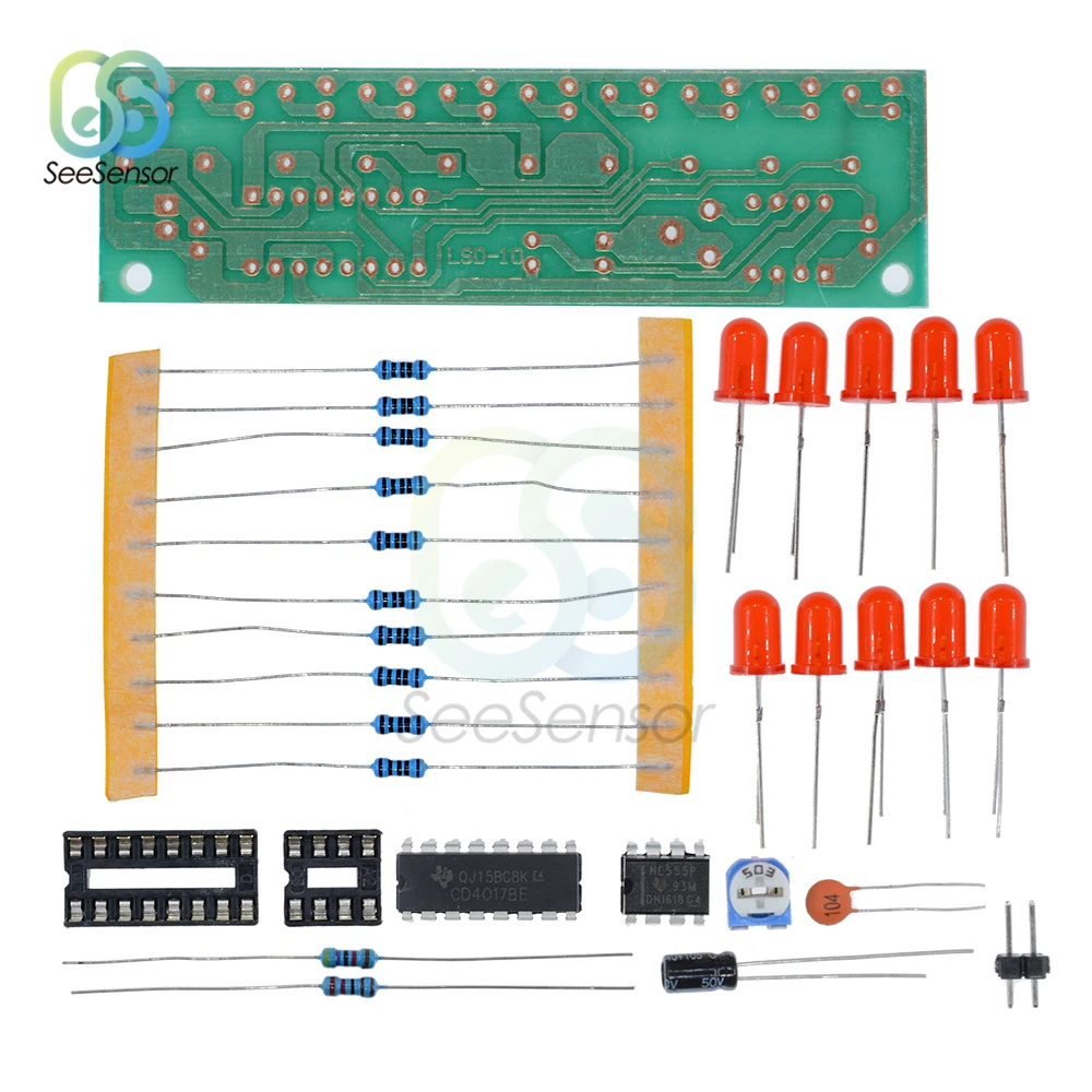 NE555 + CD4017 Practice Learing Kits LED Flashing Lights Module DIY Kit Electronic PCB Suite LSD-10 3-4.5V 88 * 25mm