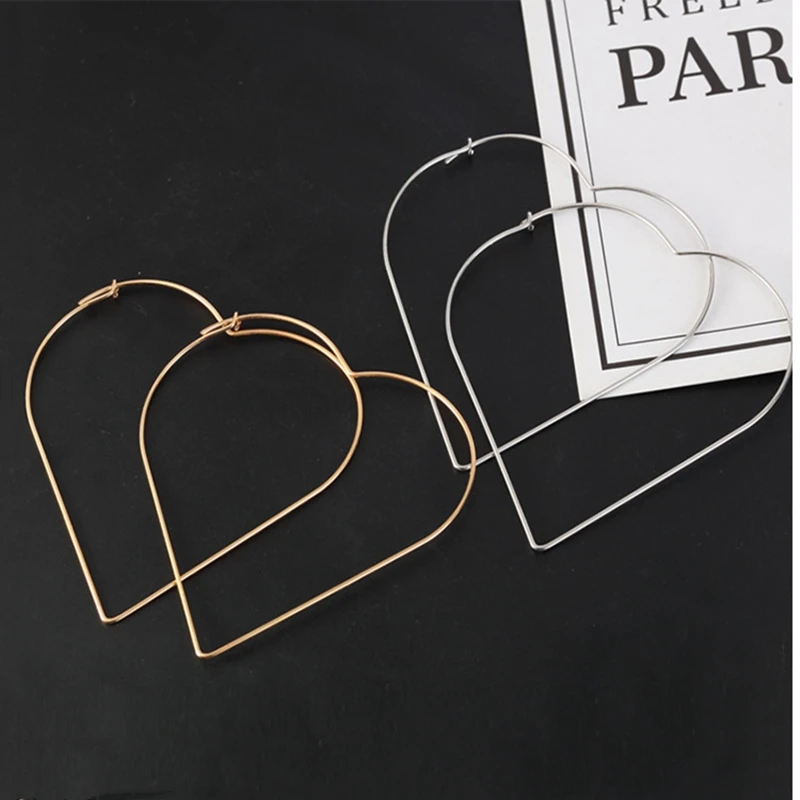 Minimalist Hollow Big Star Heart Fish Shaped Ear Line Stud Earrings for Women Hyperbole Jewelry Pendant Copper Wire Brincos Gift