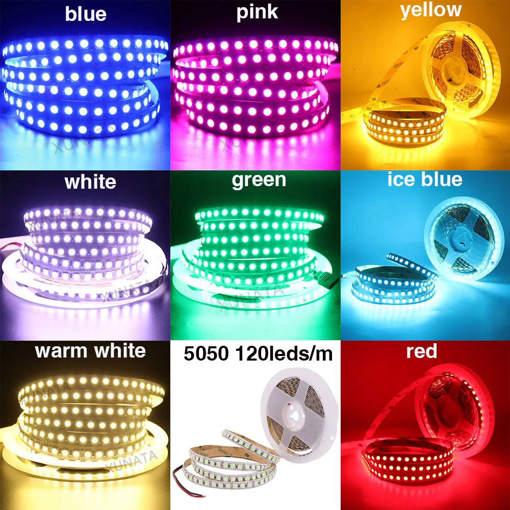 5050 RGB Led Strip 12V High Brightness SMD 5054 2835 120 240LEDs/M White Red Blue Pink Yellow Flexible Ribbon Tape Light Lamp 5m