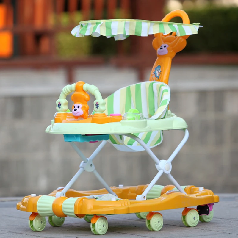 Baby Walker with Wheel and Seat Newborn Learning Walking Car with Music Foldable and Adjustable Multifunction Toddler Walk Car