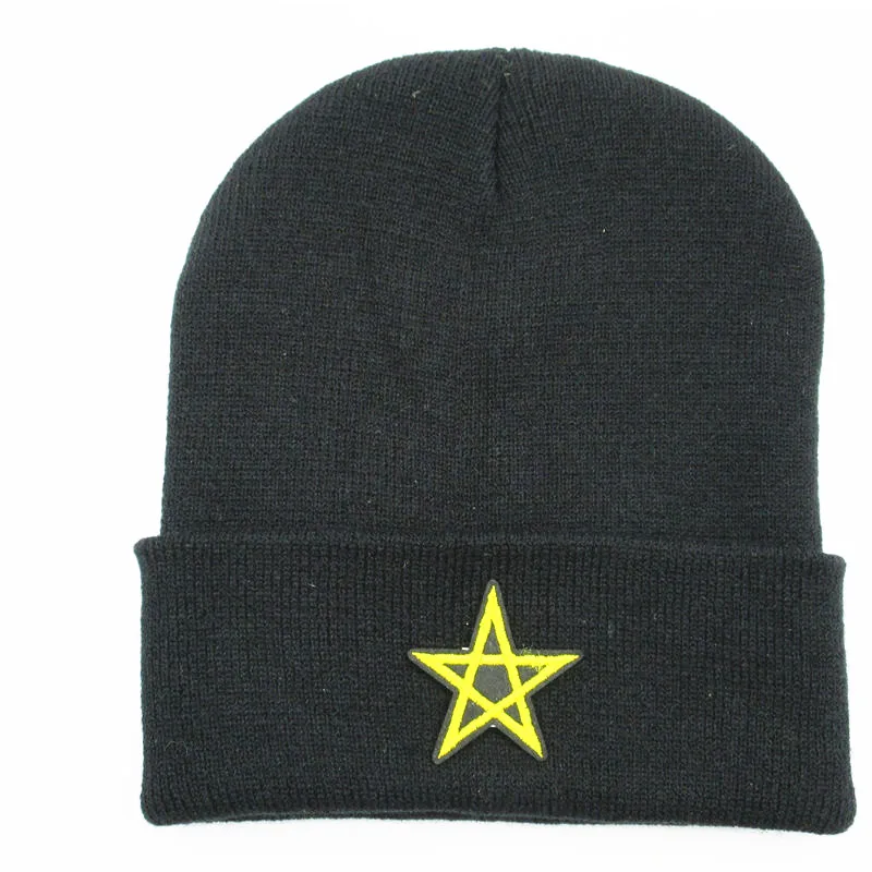 Cotton Golden Five-star Embroidery Thicken Knitted Hat Winter Warm Hat Skullies Cap Beanie Hat for Men and Women 180