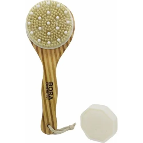 Bora Bamboo Handle Massage Bath Back Brush + Goat Milk Solid Soap 125 g