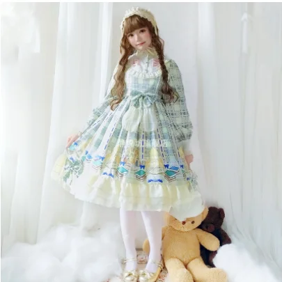 Vestido kawaii gótico lolita op loli, vestido vintage de lolita, con soporte falbala y lazo, estampado victoriano