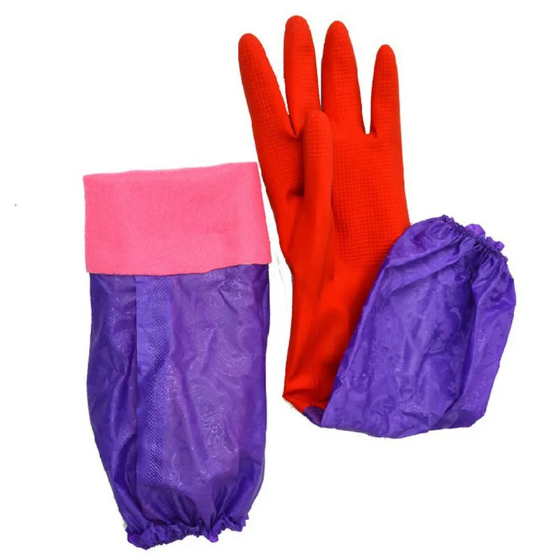 Guantes largos de látex con forro de terciopelo para el hogar, manoplas de goma con preservación del calor, de silicona, 1 par