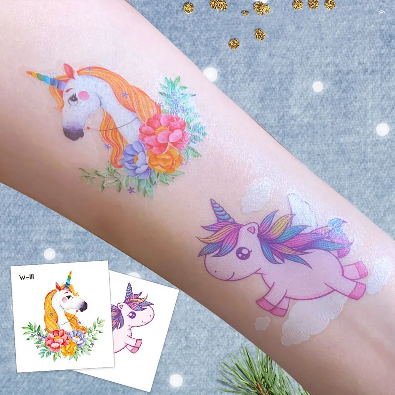 Pegatinas de tatuaje de animales de fantasía de dibujos animados para niños, tatuajes temporales divertidos, pegatinas de transferencia, juguetes