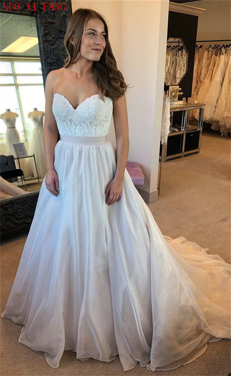 NUOXIFANG Vintage Sweetheart Neck Una Linea Plus Size Abiti Da Sposa Per La Sposa In Pizzo Appliques Boho Abito Da Sposa Casamento