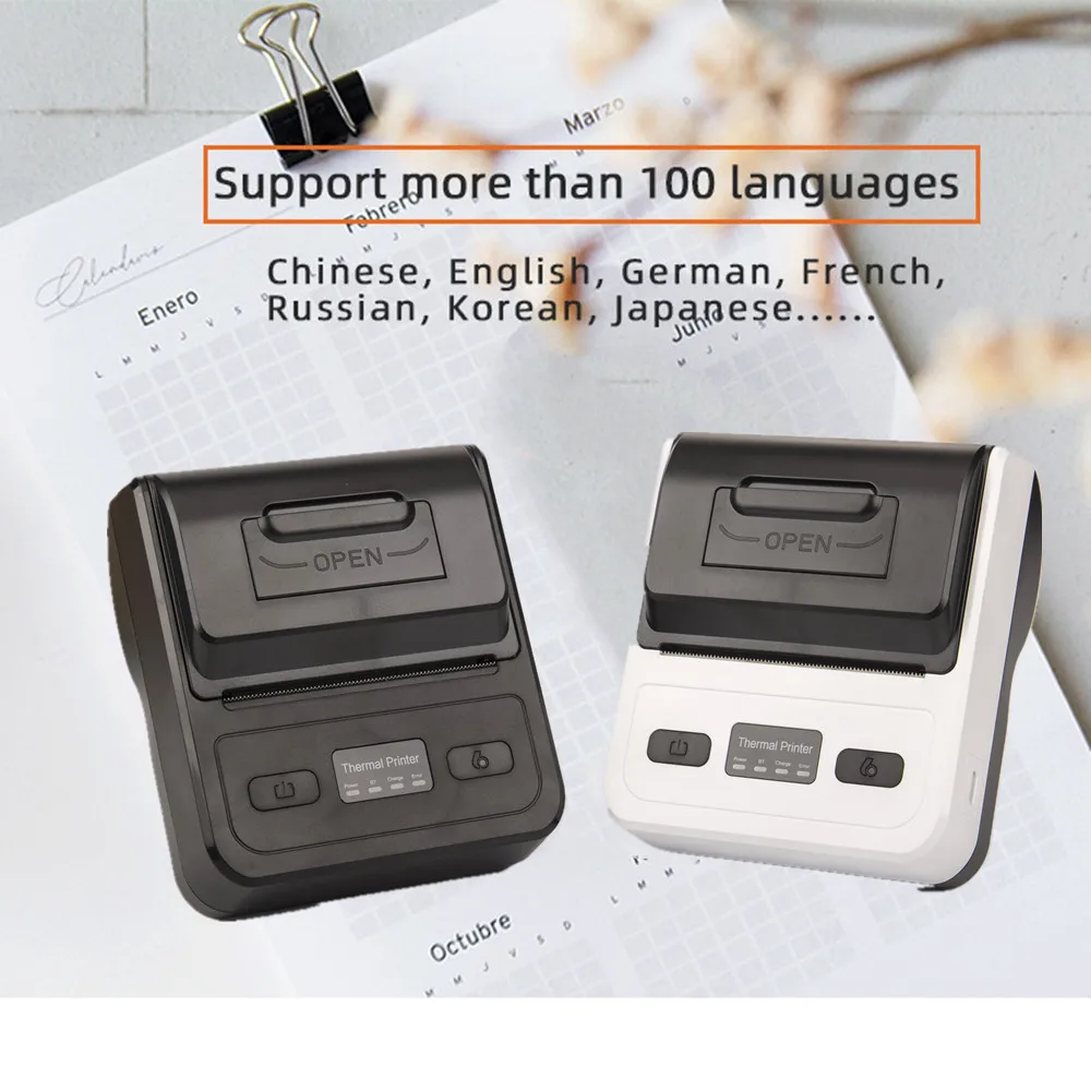 80mm Type-C Thermal Receipt Printer USB+Bluetooth Interface Portable Wireless Label Maker 2 in 1 Mini Thermal Printer