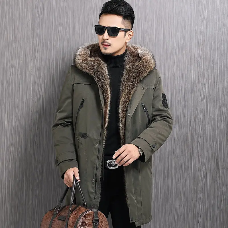 2020 Real Fur Coat Men Jacket Raccoon Fur Liner Hooded Parka Warm Parkas Mens Winter Jackets Chaqueta Hombre