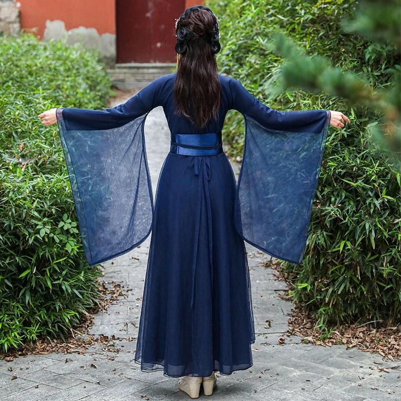 Women's Hanfu Chinese dresses cosplay fairy elegant gown ancient style female Classical Folk Dance stage wear blue costume