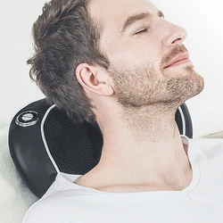 Cordless Massage Pillow with Heating Electric Massager Neck Shoulder Back Body Waist Shiatsu Kneading Massage Wireless Use