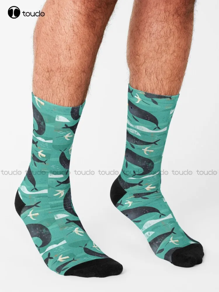 Narwhals And Narbirds Socks Volleyball Socks Personalized Custom Unisex Adult Teen Youth Socks 360° Digital Print Funny Sock