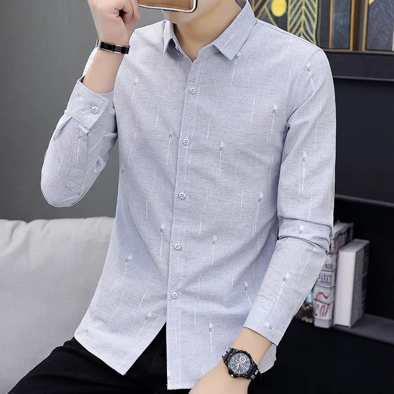 

Men's Cotton Soft Lapel Floral Popular Shirts High Quality Spring Autumn Long Sleeve Tops Handsome Business Casual Slim Cardigan