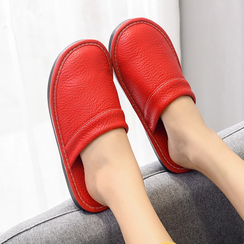 Luxury Brand Classic Faux Leather Slides Autumn 2021 Fashion Leather Slippers Women Indoor Shoes Female Slippers Fur Slides Men