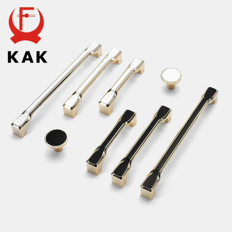 KAK Zinc Alloy Black Gold Kitchen Cabinet Handle Wardrobe Cabinet Knobs and Handles Solid Drawer Pulls Furniture Handle Hardware