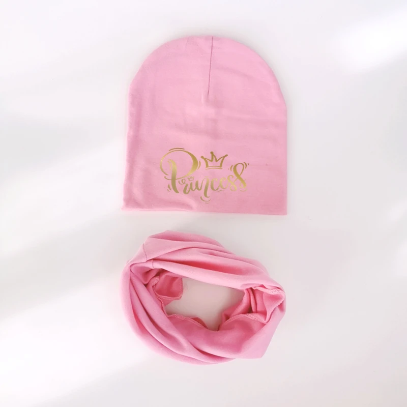 goldren letter printed Baby Hats scarf set for Girls Kids Hat Baby Boy Hat Cotton Children Scarf Collar Infant kids scarf