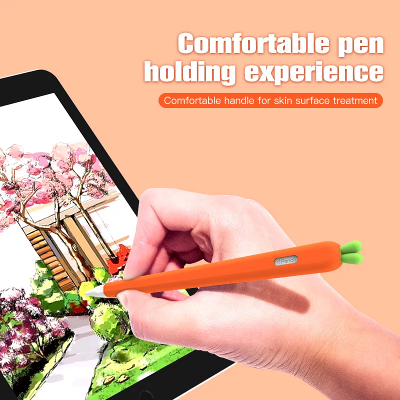 Soft Silicone Pencil Cases For Apple Pencil 1 2 Cute Cartoon Carrot Cover Protective Case Anti-Loss Silicone Nib Cap For ipad