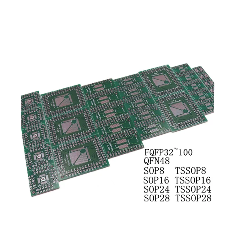 6values*5=30pcs PCB Board Kit SMD Turn To DIP Adapter Converter Plate FQFP 32 44 64 80 100 HTQFP QFN48 SOP SSOP TSSOP 8 16 24 28