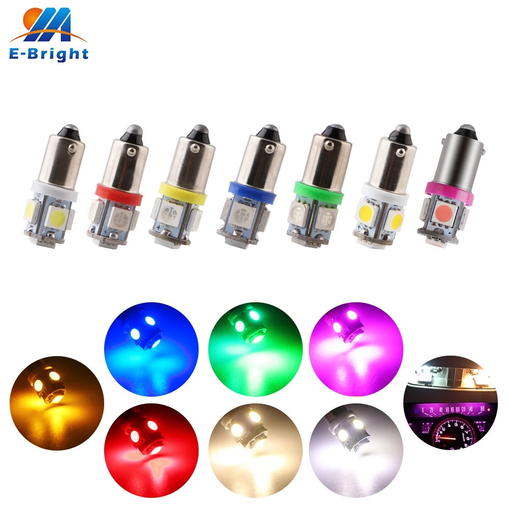 

5pcs DC 12V 5050 5 SMD BA9S Led Warm White Blue Yellow Red Green Pink Bulbs Car Truck LED Interior Reading Dome Signal Light