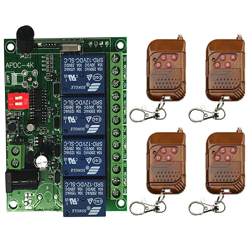 433MHz DC 12V 24V 10A Tiếp 4CH Không Dây Điều Khiển Từ Xa RF Công Tắc Đèn 10A Tiếp Đầu Ra Đài Phát Thanh module Thu + Tặng Bộ Phát
