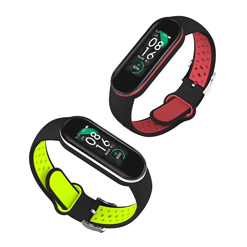 Silicone Strap for Xiaomi Mi Band 3 4 5 Two-color Strap Porous Anti-sweat Sport Breathable Strap Buckle Replacement Wrist Straps