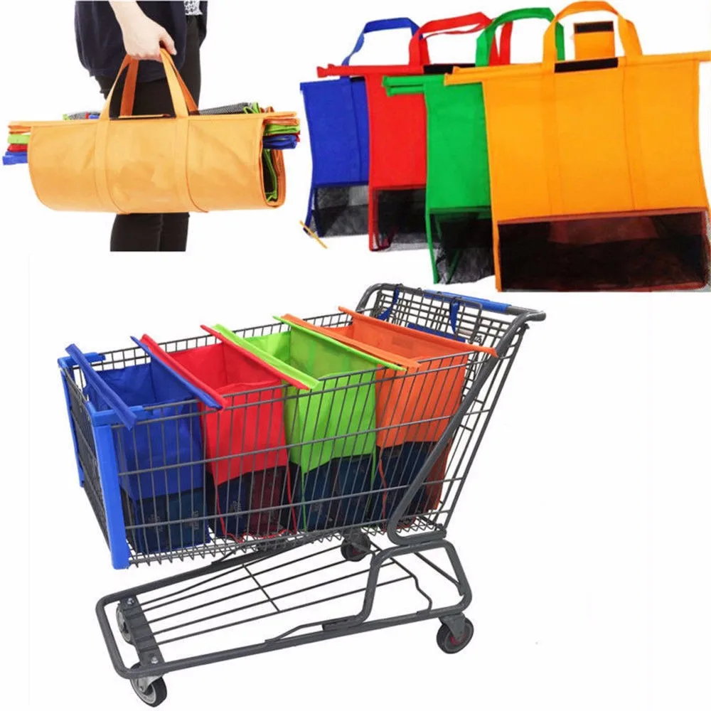 4pcs/Set Reusable Cart Trolley Supermarket Shopping Storage Bags Foldable Reusable Eco-Friendly Shop Handbag Totes