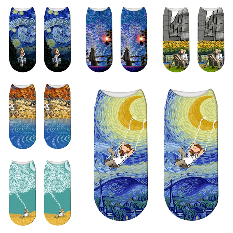 

New Fashion Spring Autumn Retro Women Art Socks Creative Cartoon Van Gogh World Famous Oil Painting Men Socks Funny Socks