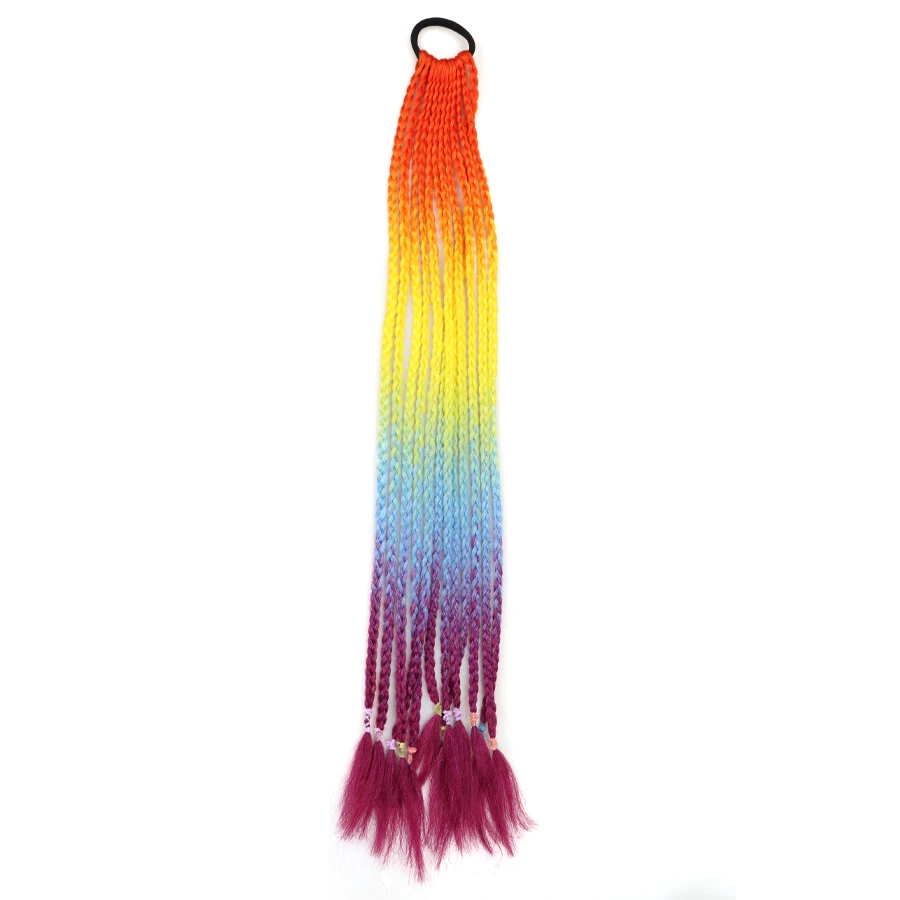 Rainbow Hairpiece Ponytail Hair Extensions False Colored Natural Kanekalon for Hair Dye Pigtail Extension Pony Tail Women