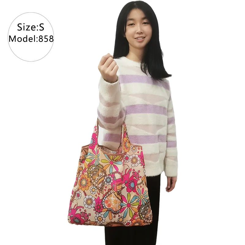 Small Nylon Eco Shopping Bags Storage Sturdy Portable Flower Kawaii Grocery Reusable Foldable Tote Travel Machine Washable