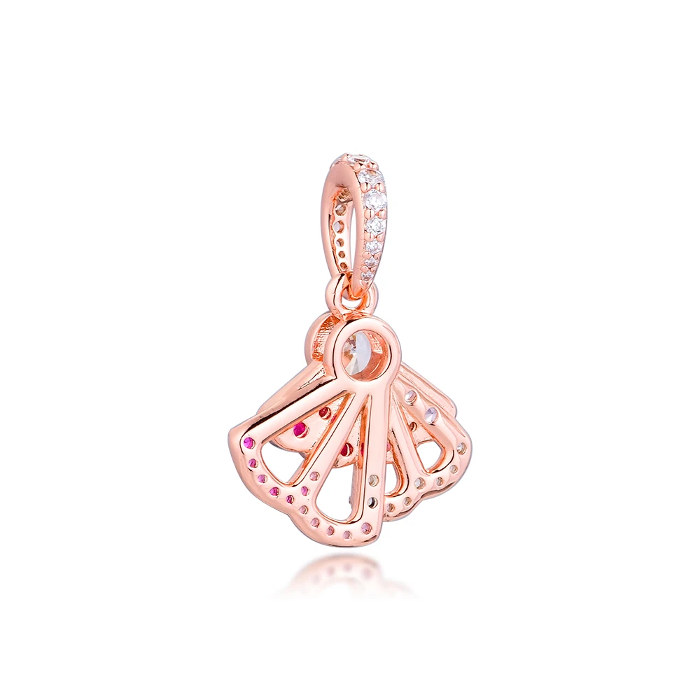 Plated Rose Gold Pink Fan Dangle Charms 2020 New 925 Sterling Silver Fits Original Bracelet Beads for Jewelry Making