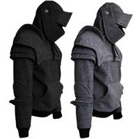 Men Sweatshirt Solid Color Front Pocket Pullover Hoodie Medieval Style Face Cover Hooded Knight Sweatshirt Halloween Clothing