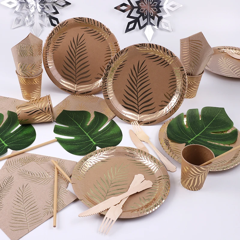 Hawaii Pineapple Palm Plant Theme Disposable Tableware Paper Straw Plate Cup Birthday Party Wedding Decor Baby Shower Decoration