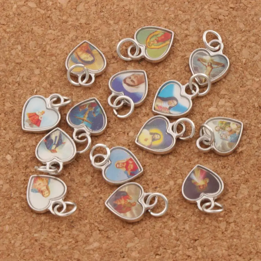 Enamel Jesus Icon Heart Charm Beads 12x10mm 220PCS Zinc Alloy Pendants Jewelry DIY T1564