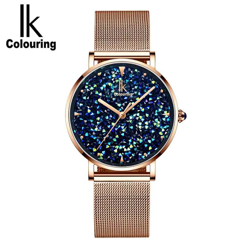 IK Colouring-reloj de cuarzo con cielo estrellado para mujer, pulsera de malla de acero inoxidable, femenino