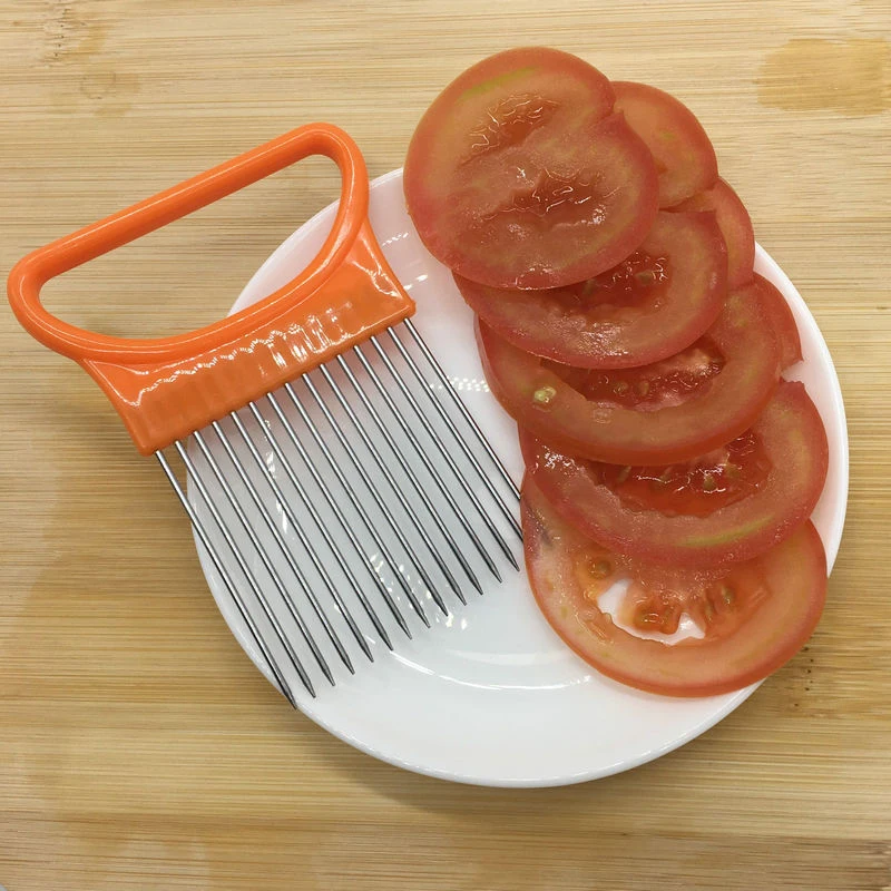 Stainless Steel Onion Needle Onion Fork Vegetables Cutting Safe Aid Holder Fruit Slicer Tomato Cutter Kitchen Accessories Tools