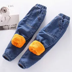 Winter Warm Kids Jeans Plus Velvet Children Denim Pants Baby Boys Girls Thick Fleece Pants