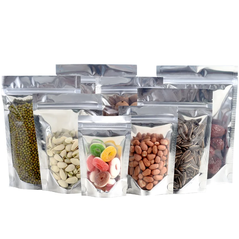 

100pcs Reclosable Doypack Aluminum Foil Storage Bag Dried Food Snack Nut Packaging Mylar Stand Up Clear Plastic Pouches