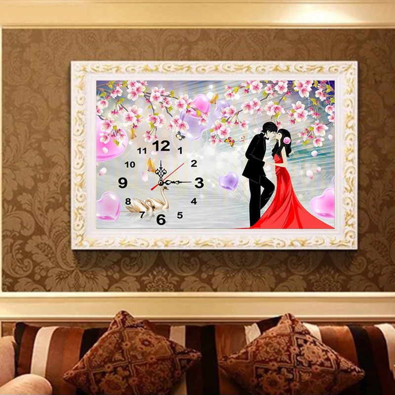 Diamond Painting with Clock, 5D Diamond Embroidery, DIY Mosaic,Full,Couples,Lovers, Cross Stitch, Decoration, Gift, 3D, Sale