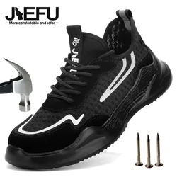 JIEFU Safety Shoes for Men Summer Lightweight Breathable Mesh Steel Toe Work Sneakers Women's Construction Shoes