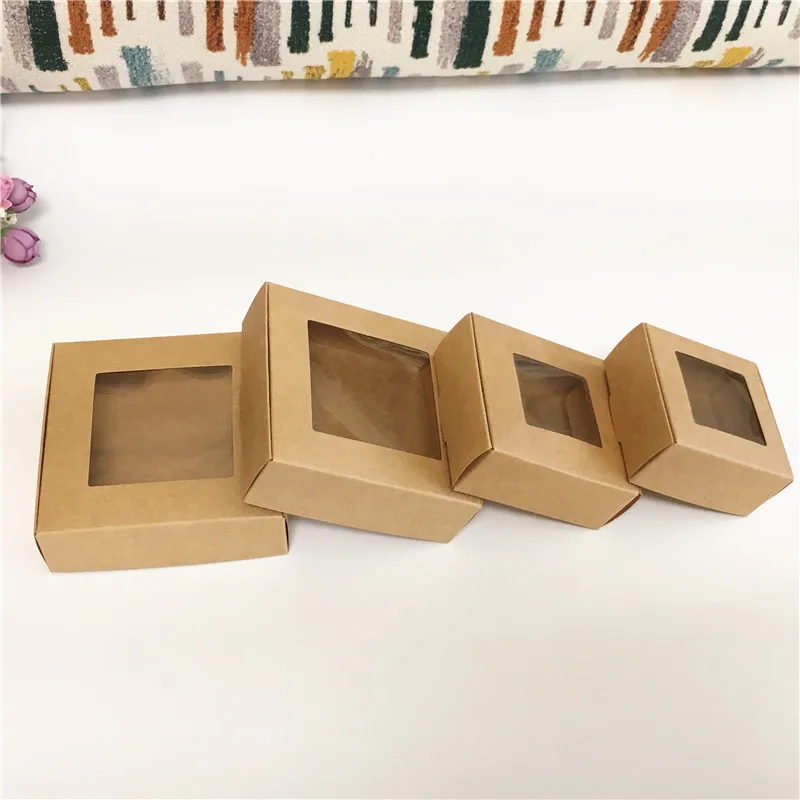 30Pcs Kraft Candy Big Paper Box With PVC Windows And Small Cute Boxes Birthday Party Supply Accessories Packaging Boxes