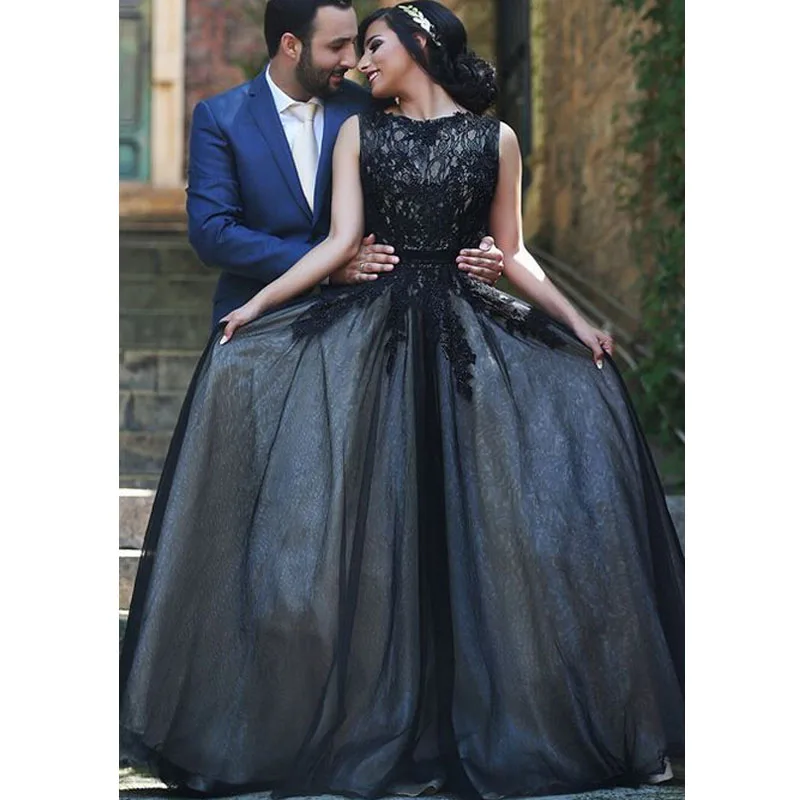 Vestido De Casamento Halloween Gothic Black Long Train A Line Backless Tulle Victorian Bridal Gowns mother of the bride dresses